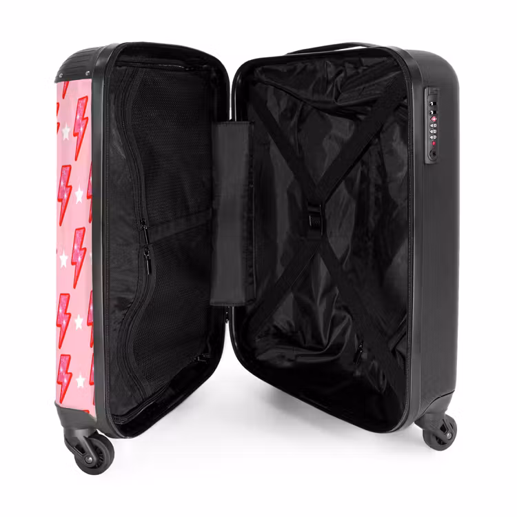Koffer - Muster – Blitz – Stern – Glitzer – Rosa - Patroon - Bliksem - Ster - Glitter - Roze NBS - Handbagage koffer - Vrouwen middel