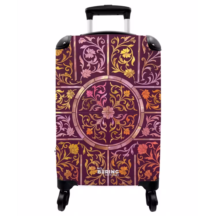 Koffer - Muster – Blumenmuster – Orientalisch – Lila – Gold - Patroon - Floraal - Oosters - Paars - Goud NBS - Handbagage koffer - Vrouwen middel