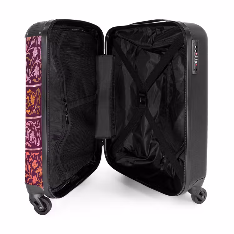 Koffer - Muster – Blumenmuster – Orientalisch – Lila – Gold - Patroon - Floraal - Oosters - Paars - Goud NBS - Handbagage koffer - Vrouwen middel