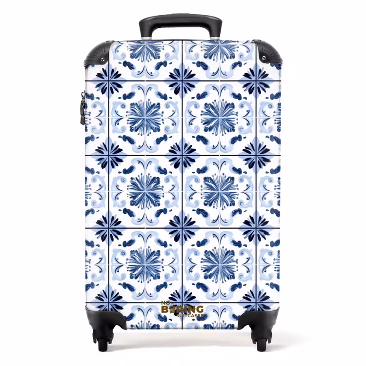 Patroon - Tegel - Blauw NBS - Handbagage koffer - Volwassenen Unisex middel -productfoto_recht
