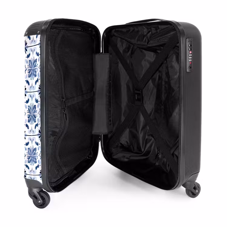 Patroon - Tegel - Blauw NBS - Handbagage koffer - Volwassenen Unisex middel -binnenkant
