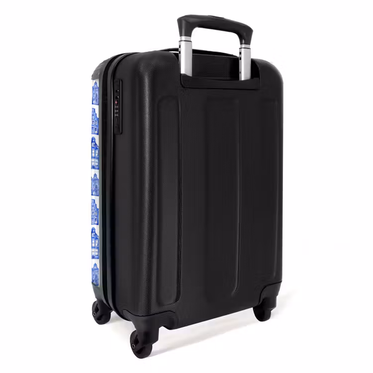 Patroon - Huizen - Blauw NBS - Handbagage koffer - Volwassenen Unisex middel -achterkant
