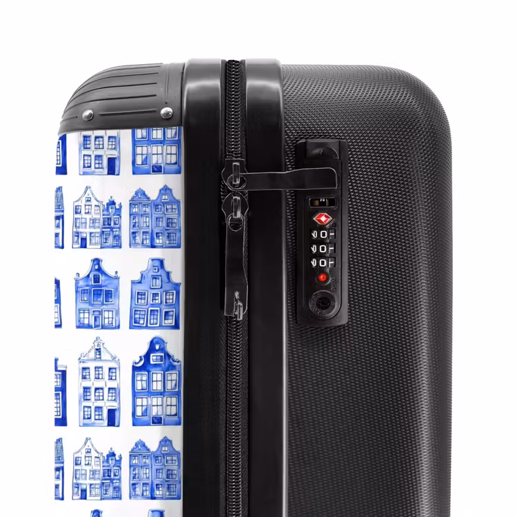 Patroon - Huizen - Blauw NBS - Handbagage koffer - Volwassenen Unisex middel -slot