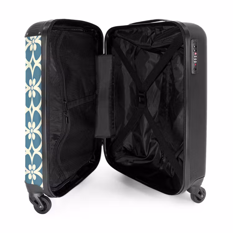 Patroon - Symmetrisch - Blauw NBS - Handbagage koffer - Volwassenen Unisex middel -binnenkant