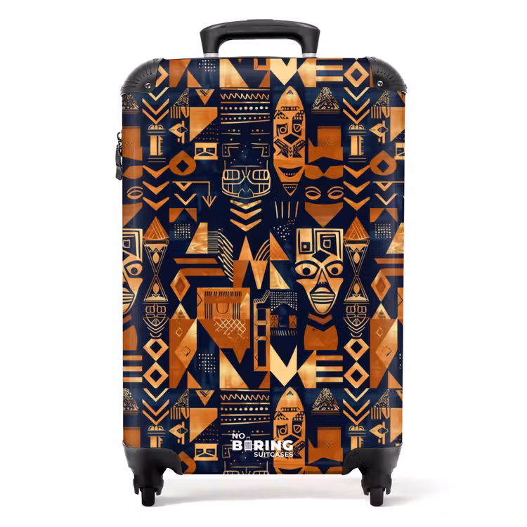 Koffer - Nachtblau – Kupfer – Tribal – Masken - Nachtblauw - Koper - Tribaal - Maskers NBS - Handbagage koffer - Volwassenen Unisex middel