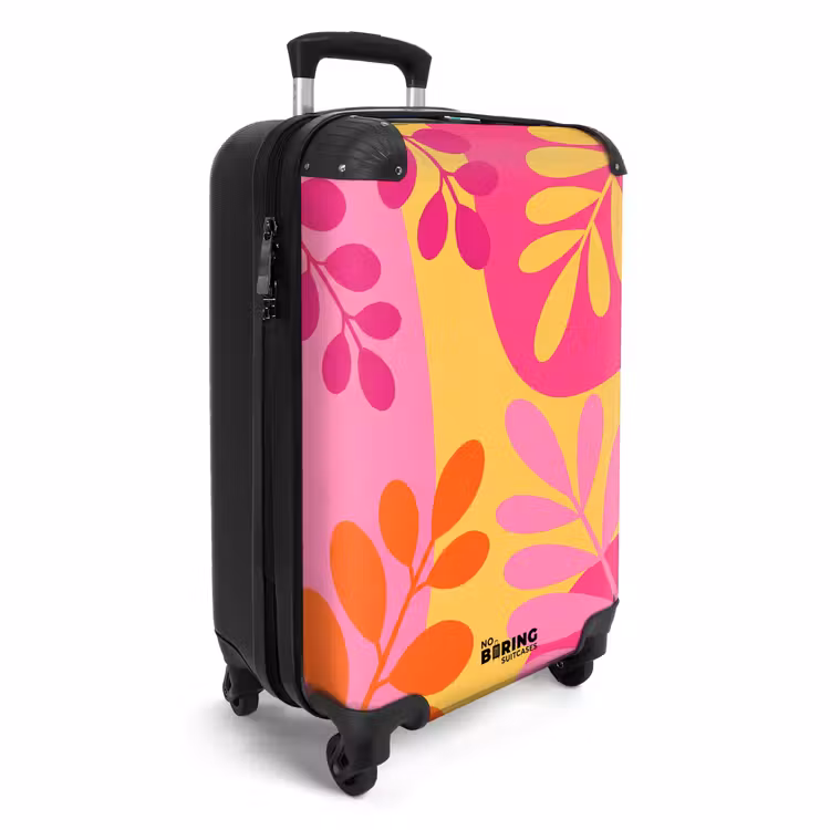 Koffer - Natur – Blätter – Abstrakt – Rosa – Gelb - Natuur - Bladeren - Abstract - Roze - Geel NBS - Handbagage koffer - Vrouwen middel