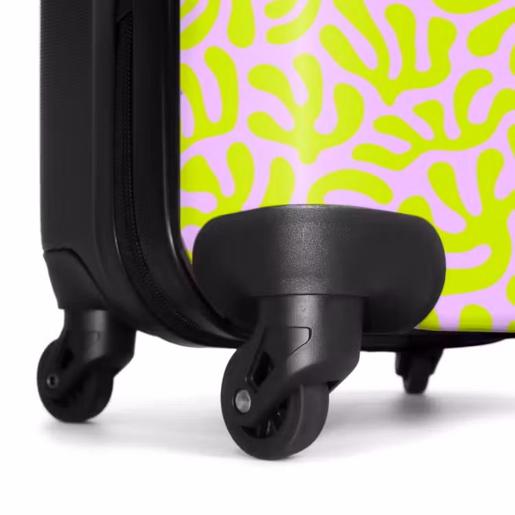 Neon bladeren op lichtroze achtergrond NBS - Handbagage koffer - Volwassenen Unisex middel -wiel