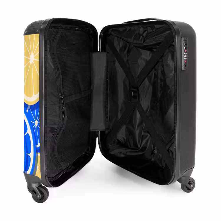 Koffer - Obst – Scheiben – Muster – Modern – Blau – Gelb - Fruit - Schijven - Patroon - Modern - Blauw - Geel NBS - Handbagage koffer - Vrouwen middel