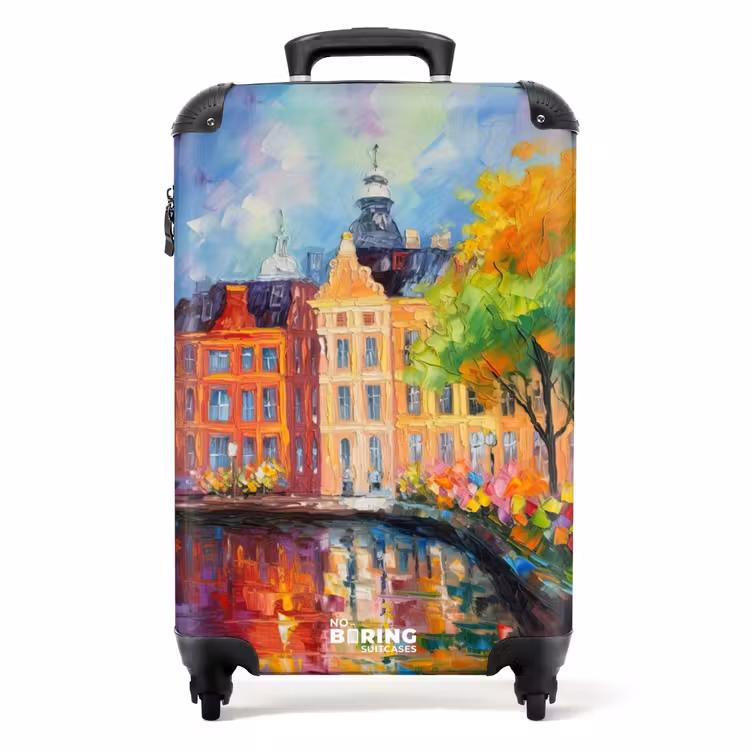 Olieverf - Amsterdam - Kunst - Kleurrijk NBS - Handbagage koffer - Unisex middel -productfoto_recht