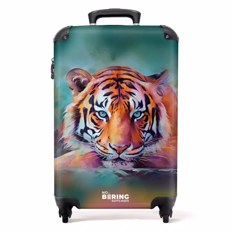 Olieverf kunstwerk van een liggende tijger NBS - Handbagage koffer - Unisex middel -productfoto_recht