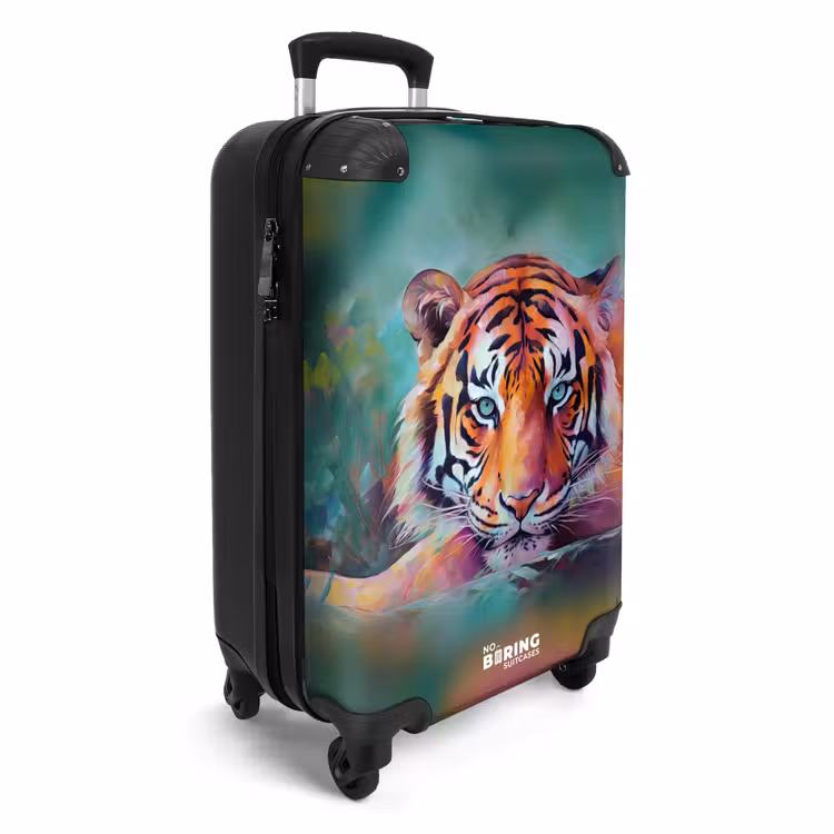 Olieverf kunstwerk van een liggende tijger NBS - Handbagage koffer - Unisex middel -productfoto_3d