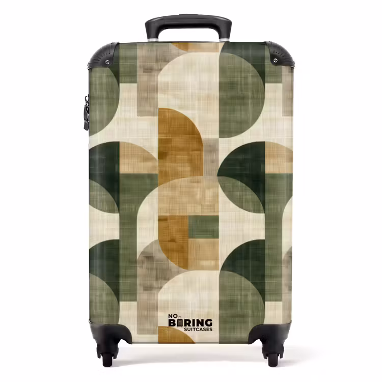 Koffer - Olivgrün – Geometrisch – Abstrakt – Mid-Century – Leinen – Muster - Olijfgroen - Geometrisch - Abstract - Mid-Century - Linnen - Patroon NBS - Handbagage koffer - Volwassenen Unisex middel