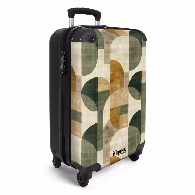 Koffer - Olivgrün – Geometrisch – Abstrakt – Mid-Century – Leinen – Muster - Olijfgroen - Geometrisch - Abstract - Mid-Century - Linnen - Patroon NBS - Handbagage koffer - Volwassenen Unisex middel