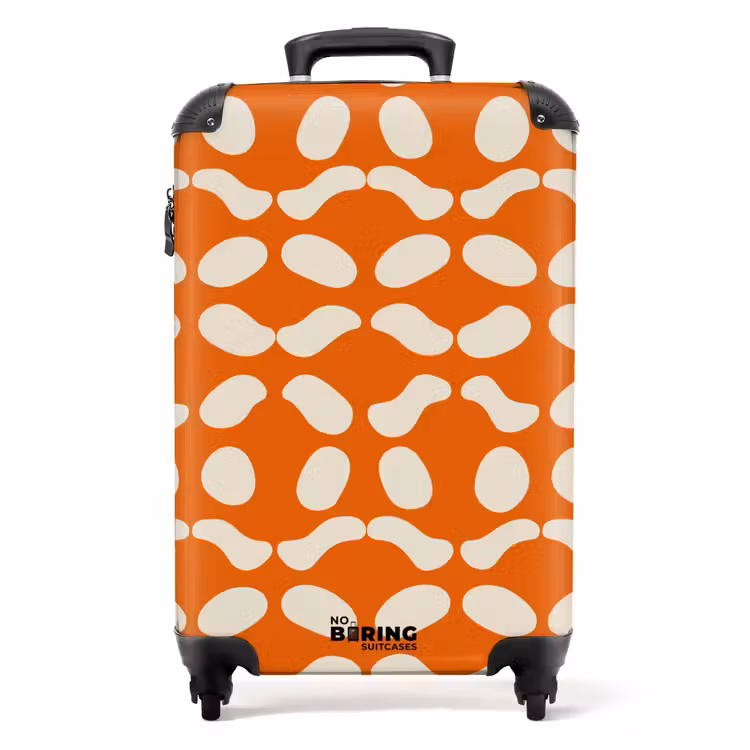 Oranje - Ruitpatroon - Wit NBS - Handbagage koffer - Volwassenen Unisex middel -productfoto_recht