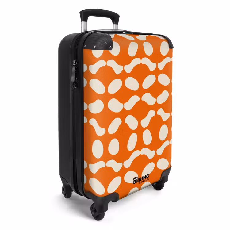 Oranje - Ruitpatroon - Wit NBS - Handbagage koffer - Volwassenen Unisex middel -productfoto_3d