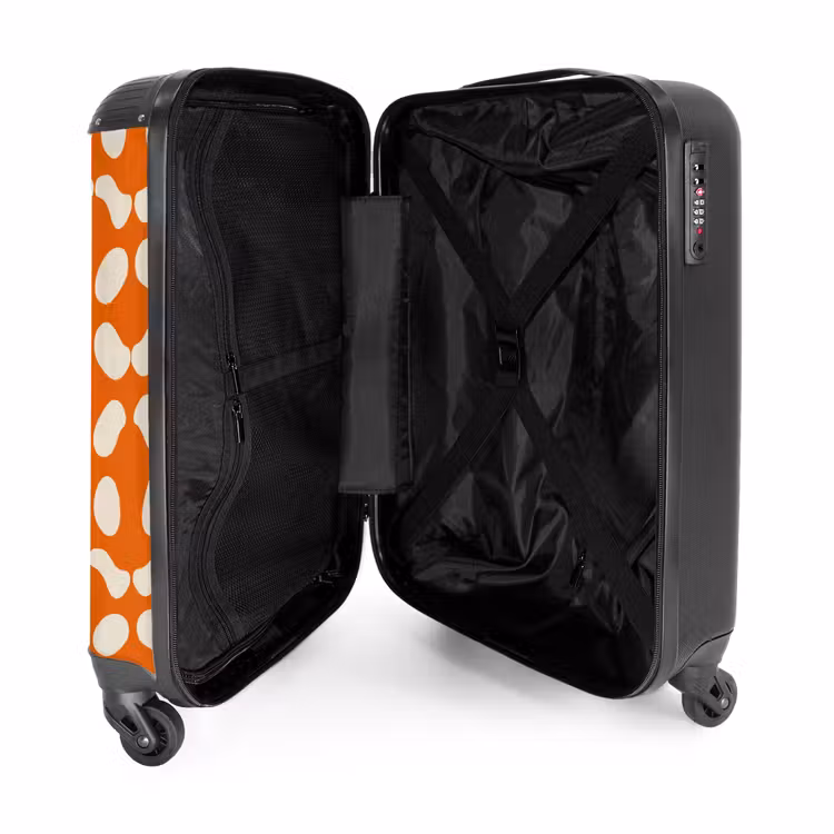 Oranje - Ruitpatroon - Wit NBS - Handbagage koffer - Volwassenen Unisex middel -binnenkant