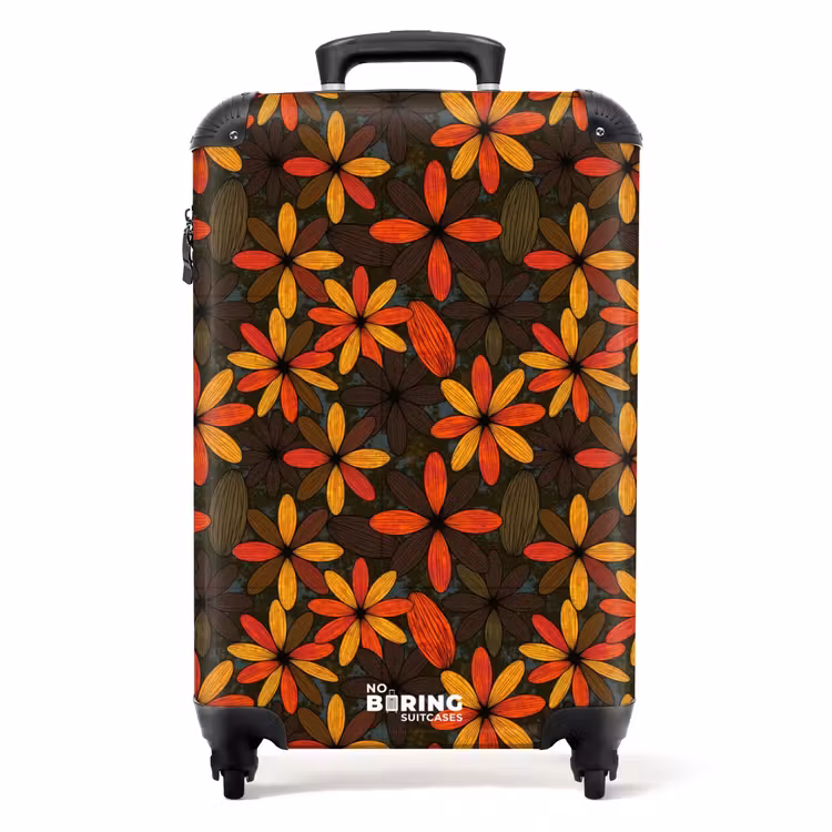 Koffer - Orange – Retro – Blumen – Herbst - Oranje - Retro - Bloemen - Herfst NBS - Handbagage koffer - Volwassenen Unisex middel