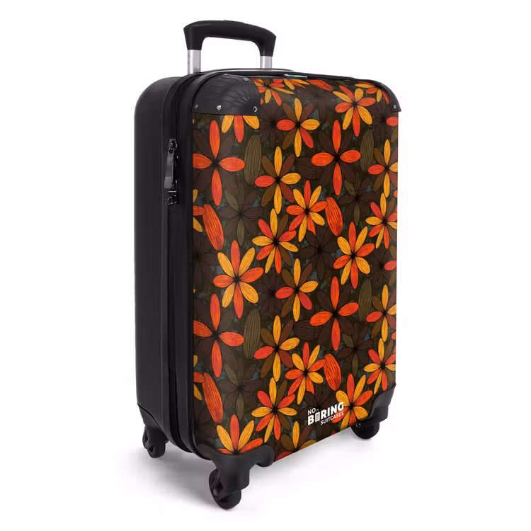 Koffer - Orange – Retro – Blumen – Herbst - Oranje - Retro - Bloemen - Herfst NBS - Handbagage koffer - Volwassenen Unisex middel