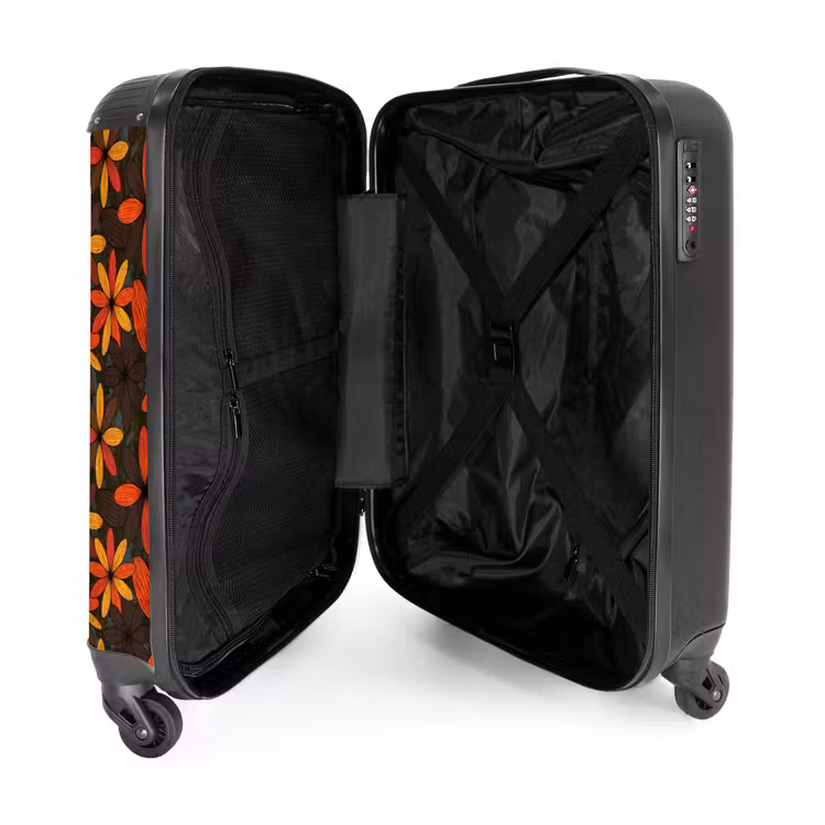 Koffer - Orange – Retro – Blumen – Herbst - Oranje - Retro - Bloemen - Herfst NBS - Handbagage koffer - Volwassenen Unisex middel