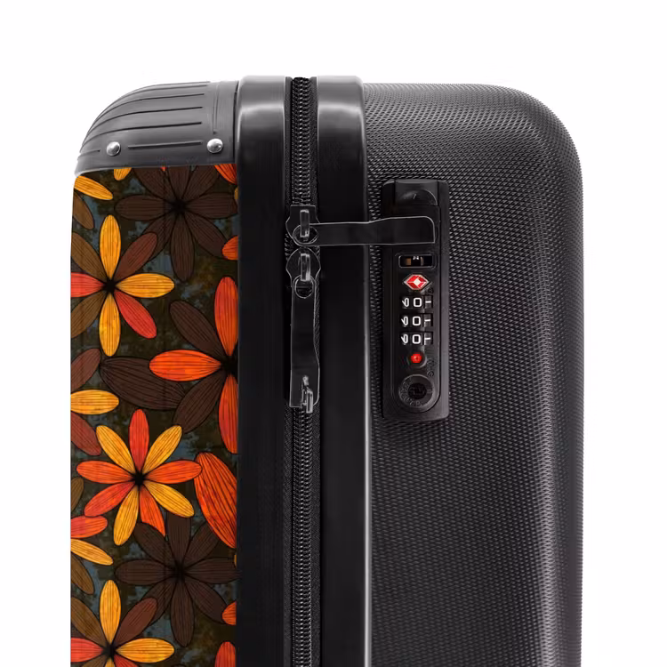 Koffer - Orange – Retro – Blumen – Herbst - Oranje - Retro - Bloemen - Herfst NBS - Handbagage koffer - Volwassenen Unisex middel