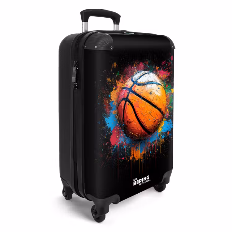 Oranje basketbal te midden van verfspetters NBS - Handbagage koffer - Volwassenen Unisex middel -productfoto_3d