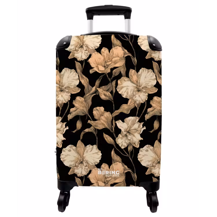 Koffer - Orchideen – Strichzeichnung – Muster – Beige – Schwarz - Orchideeën - Lijntekening - Patroon - Beige - Zwart NBS - Handbagage koffer - Vrouwen middel