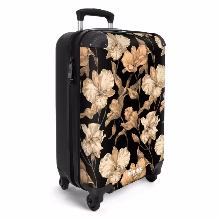 Koffer - Orchideen – Strichzeichnung – Muster – Beige – Schwarz - Orchideeën - Lijntekening - Patroon - Beige - Zwart NBS - Handbagage koffer - Vrouwen middel