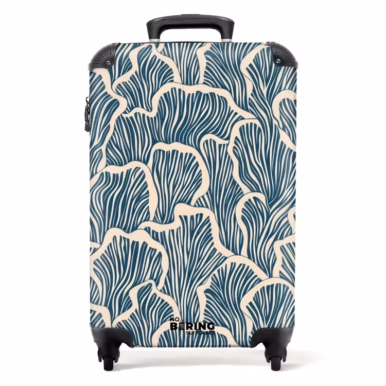 Koffer - Organisch – Blau – Creme – Muscheln - Organisch - Blauw - Crème - Schelpen NBS - Handbagage koffer - Volwassenen Unisex middel