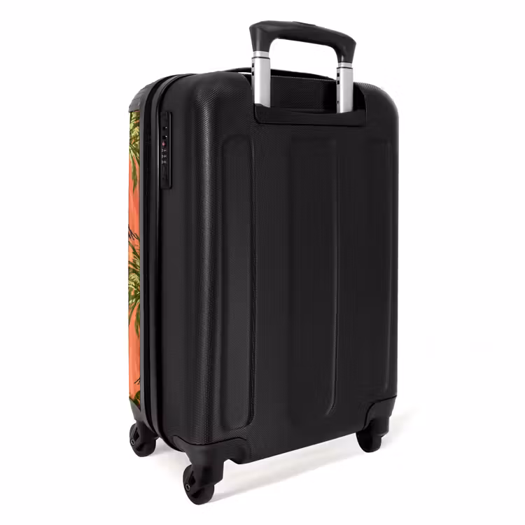 Palmbomen met fleurige achtergrond. NBS - Handbagage koffer - Volwassenen Unisex middel -achterkant