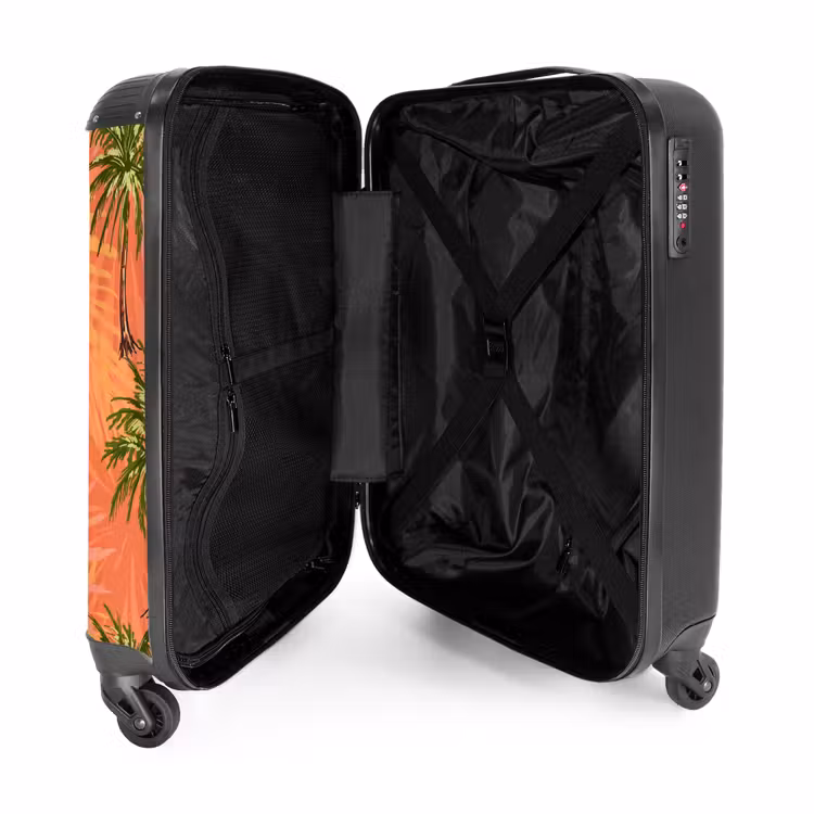 Palmbomen met fleurige achtergrond. NBS - Handbagage koffer - Volwassenen Unisex middel -binnenkant