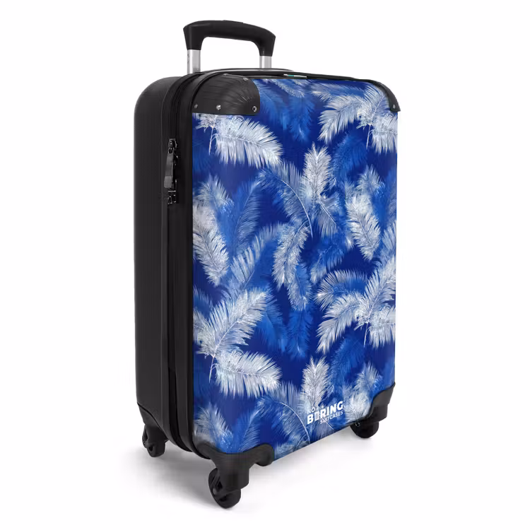Palmblad - Patroon - Blauw NBS - Handbagage koffer - Volwassenen Unisex middel -productfoto_3d