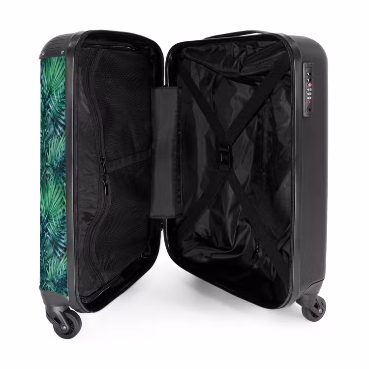 Palm bladeren monstera patroon groen NBS - Handbagage koffer - Volwassenen Unisex middel -binnenkant
