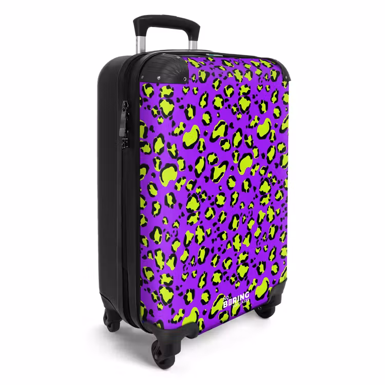 Panterprint in limoengroen op paarse achtergrond NBS - Handbagage koffer - Volwassenen Unisex middel -productfoto_3d