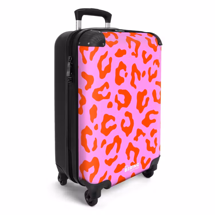 Panterprint in rood op roze achtergrond NBS - Handbagage koffer - Kinderen Unisex middel -productfoto_3d