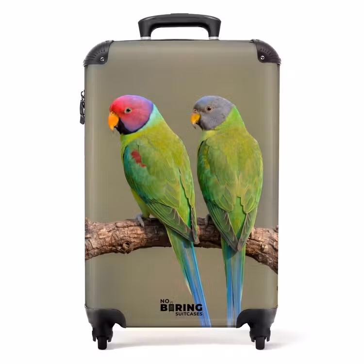 Koffer - Papagei – Ast – Natur – Bunt - Papagaai - Tak - Natuur - Kleurrijk NBS - Handbagage koffer - Volwassenen Unisex middel