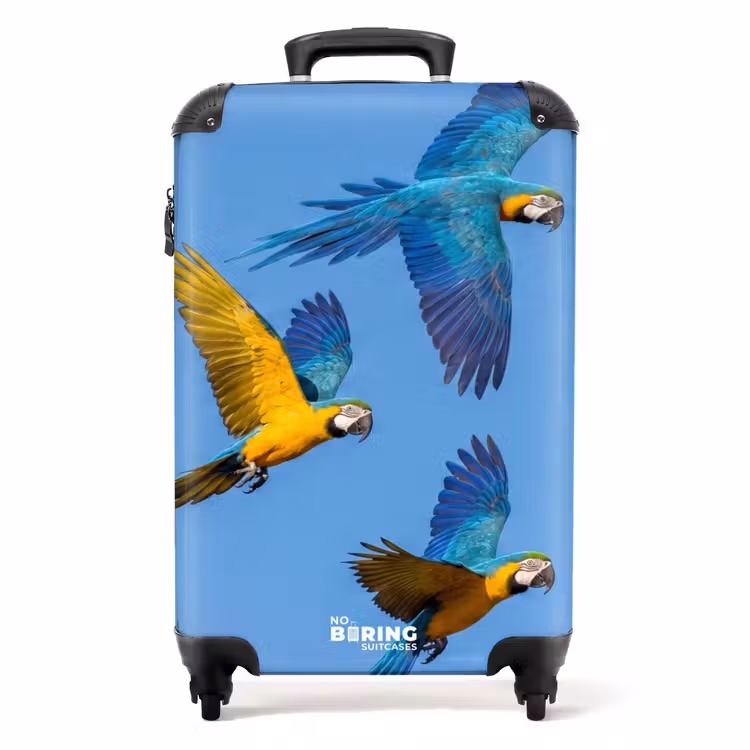 Koffer - Papagei – Fliegen – Blau – Gelb - Papagaai - Vliegen - Blauw - Geel NBS - Handbagage koffer - Volwassenen Unisex middel