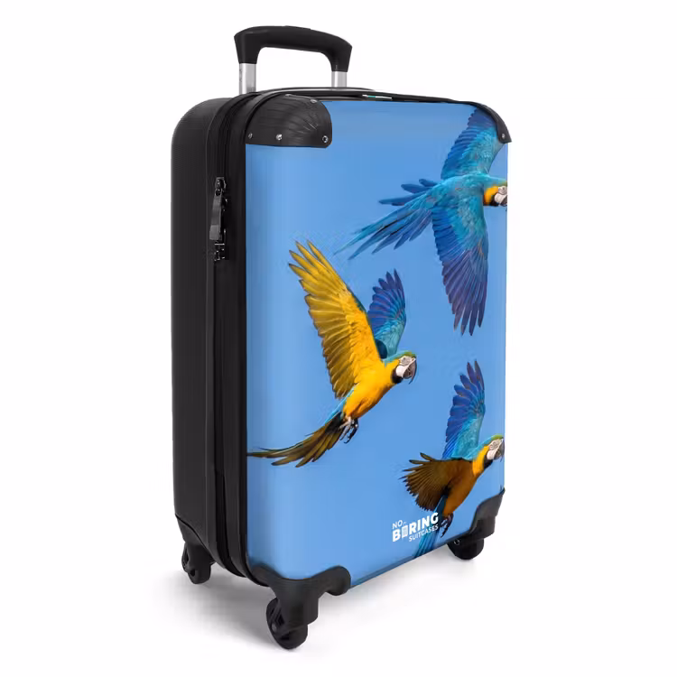 Koffer - Papagei – Fliegen – Blau – Gelb - Papagaai - Vliegen - Blauw - Geel NBS - Handbagage koffer - Volwassenen Unisex middel