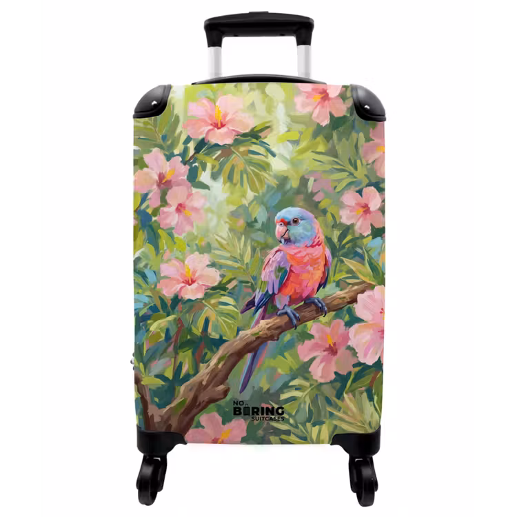 Koffer - Papagei – Hibiskusblüten – Bunt - Papagaai - Hibiscusbloemen - Kleurrijk NBS - Handbagage koffer - Vrouwen middel