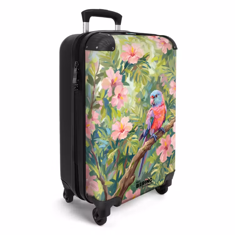 Koffer - Papagei – Hibiskusblüten – Bunt - Papagaai - Hibiscusbloemen - Kleurrijk NBS - Handbagage koffer - Vrouwen middel