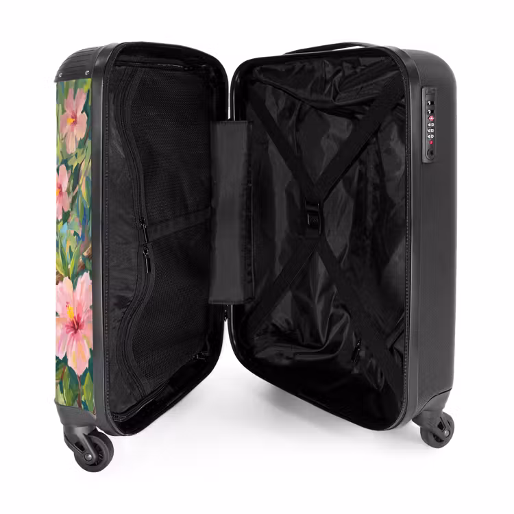 Koffer - Papagei – Hibiskusblüten – Bunt - Papagaai - Hibiscusbloemen - Kleurrijk NBS - Handbagage koffer - Vrouwen middel