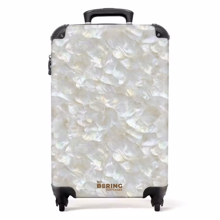 Parelmoerglans - Wit - Schelp NBS - Handbagage koffer - Volwassenen Unisex middel -productfoto_recht