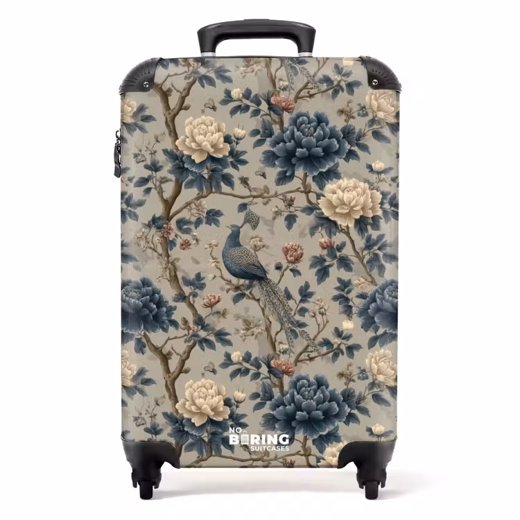 Pauw - Bloemen - Blauw NBS - Handbagage koffer - Volwassenen Unisex middel -productfoto_recht