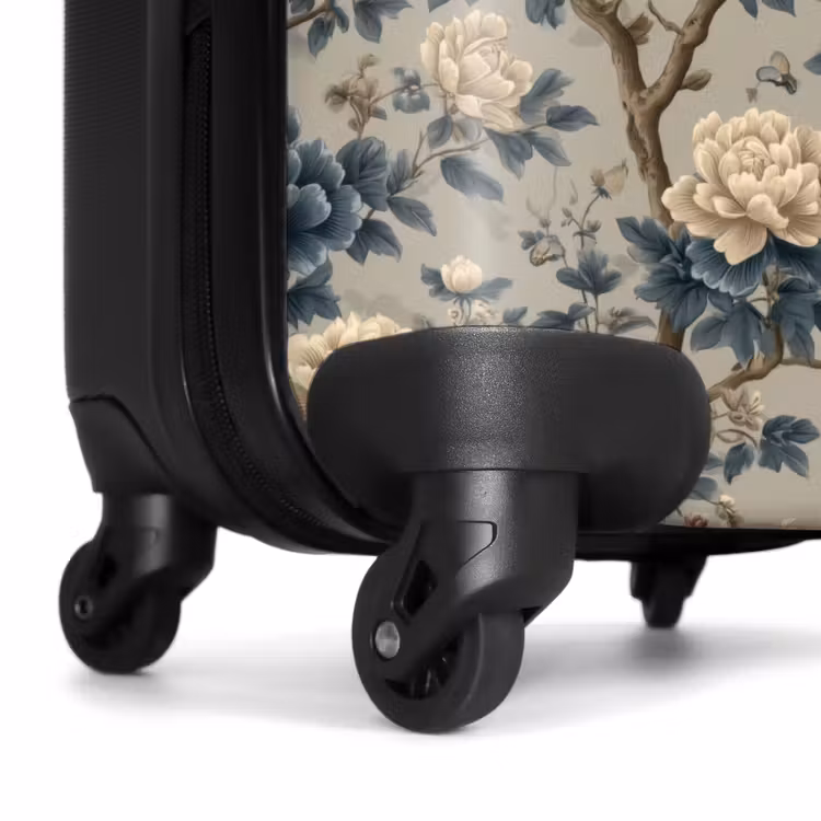 Pauw - Bloemen - Blauw NBS - Handbagage koffer - Volwassenen Unisex middel -wiel