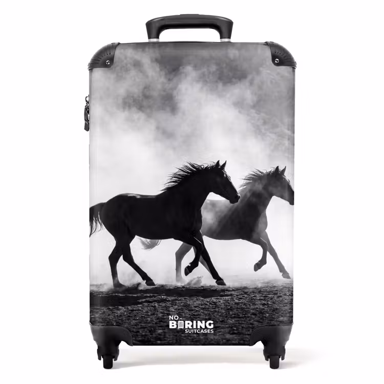 Koffer - Pferd – Stoff – Schwarz-Weiß – Tiere - Paard - Stof - Zwart-wit - Dieren NBS - Handbagage koffer - Volwassenen Unisex middel