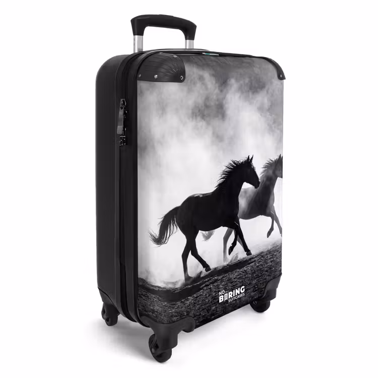 Koffer - Pferd – Stoff – Schwarz-Weiß – Tiere - Paard - Stof - Zwart-wit - Dieren NBS - Handbagage koffer - Volwassenen Unisex middel
