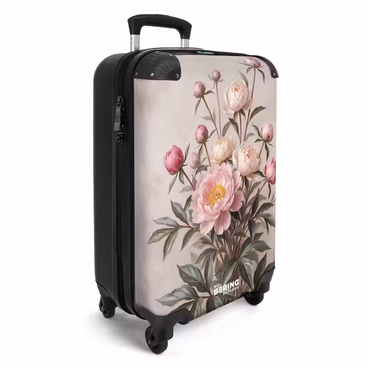 Koffer - Pfingstrosen – Blumenstrauß – Rosa - Pioenrozen - Boeket - Roze NBS - Handbagage koffer - Vrouwen middel