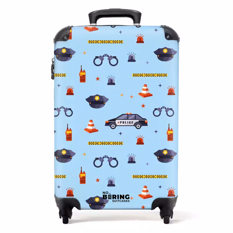 Politie en veiligheidspatroon op lichtblauw NBS - Handbagage koffer - Kinderen Unisex middel -productfoto_recht