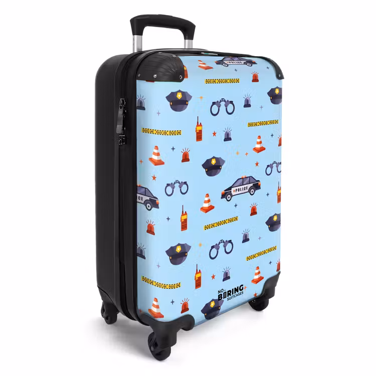 Politie en veiligheidspatroon op lichtblauw NBS - Handbagage koffer - Kinderen Unisex middel -productfoto_3d