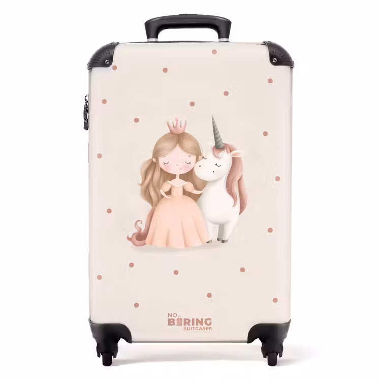 Prinses en een eenhoorn in pastel kleuren NBS - Handbagage koffer - Volwassenen Unisex middel -productfoto_recht
