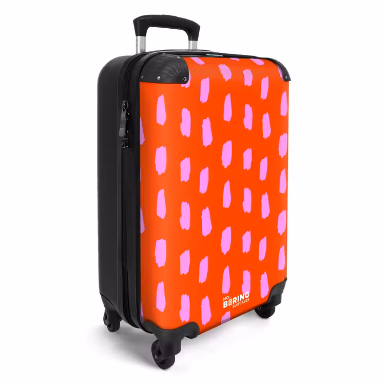Vlekkenpatroon in roze op felrode achtergrond NBS - Handbagage koffer - Kinderen Unisex middel -productfoto_3d